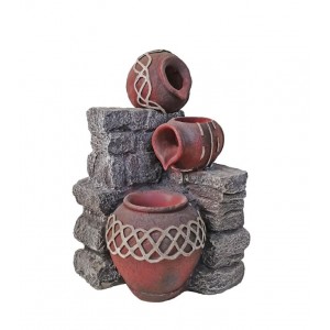 3 Red Pottery Outdoor Water Feature with Solar Pump